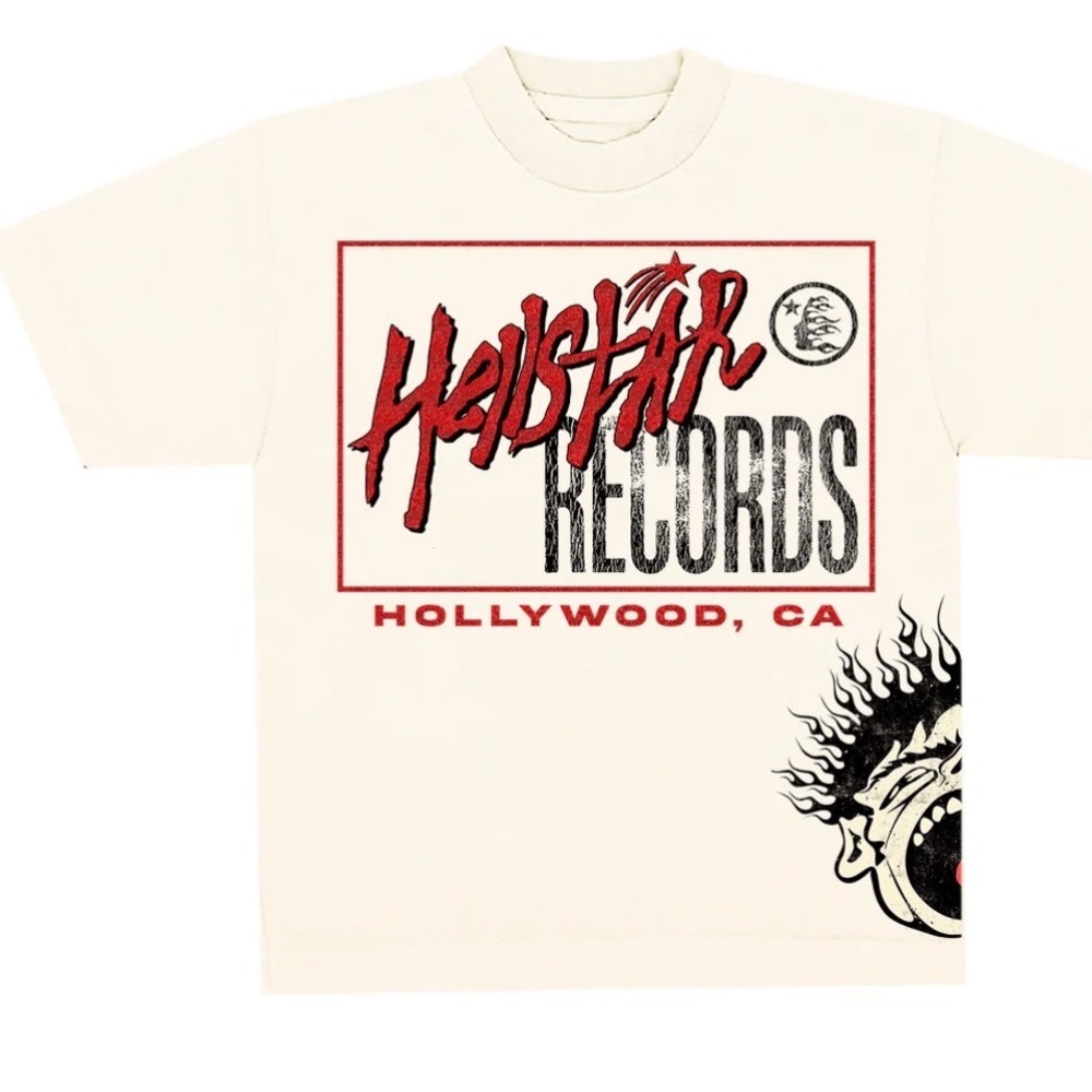 Hellstar Records Graphic T-Shirt Cream Size Small New With Tags